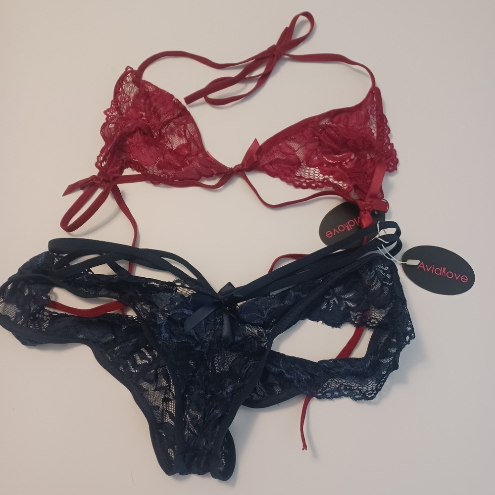 Avidlove Red Bra + Navy Thong Sz L